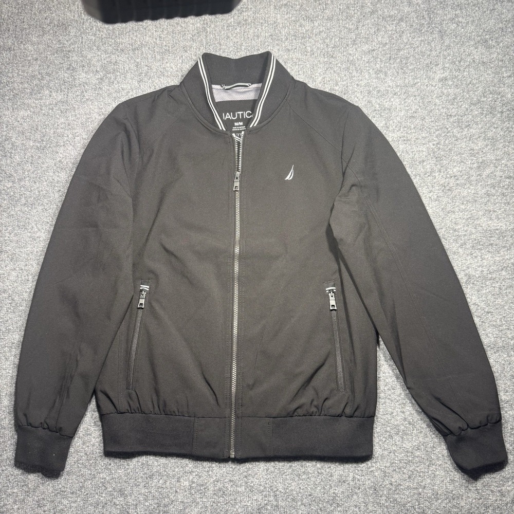 Nautica Lightweight Black Bomber Jacket Size Medium